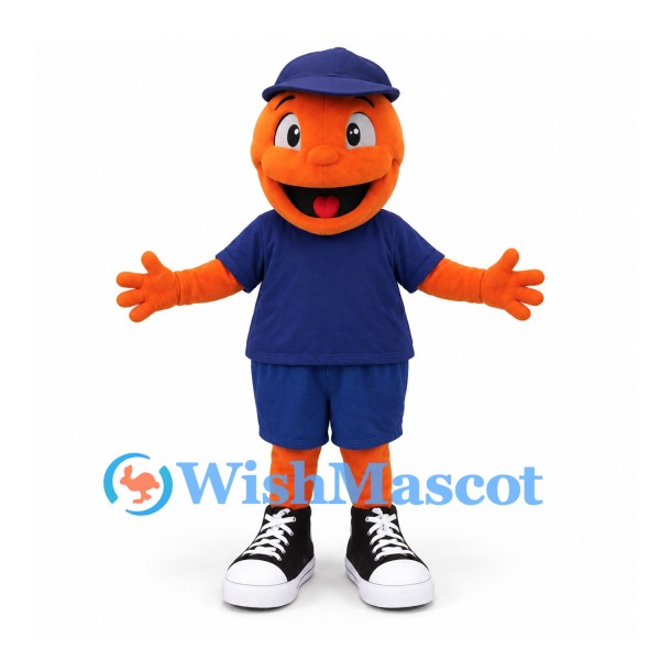Orange Mascot Costume with Navy Sports Outfit and Cap