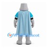 Knight Mascot Costume in Gray Armor with Burgundy Tunic and Blue Cape