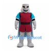 Knight Mascot Costume in Gray Armor with Burgundy Tunic and Blue Cape