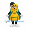 Backpack Mascot Costume in Yellow and Teal with Green Cap