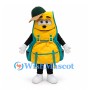 Backpack Mascot Costume in Yellow and Teal with Green Cap