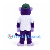 Monkey Mascot Costume in Purple with White Baseball Jersey and Green Cap