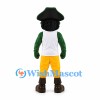 Pirate Mascot Costume in Green and Yellow with Black Tricorn Hat