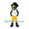 Pirate Mascot Costume in Green and Yellow with Black Tricorn Hat