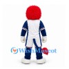 Lion Mascot Costume in Navy and White Sports Uniform with Red Mane