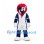Lion Mascot Costume in Navy and White Sports Uniform with Red Mane