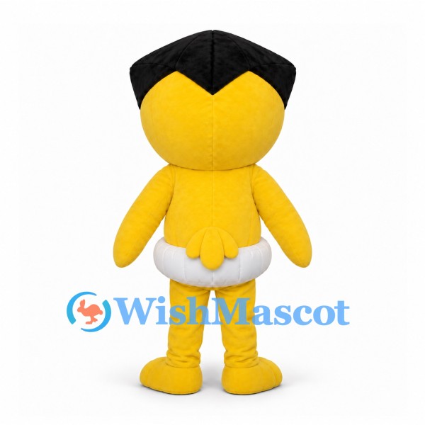 Yellow Character Mascot Costume with Black Hair and White Briefs