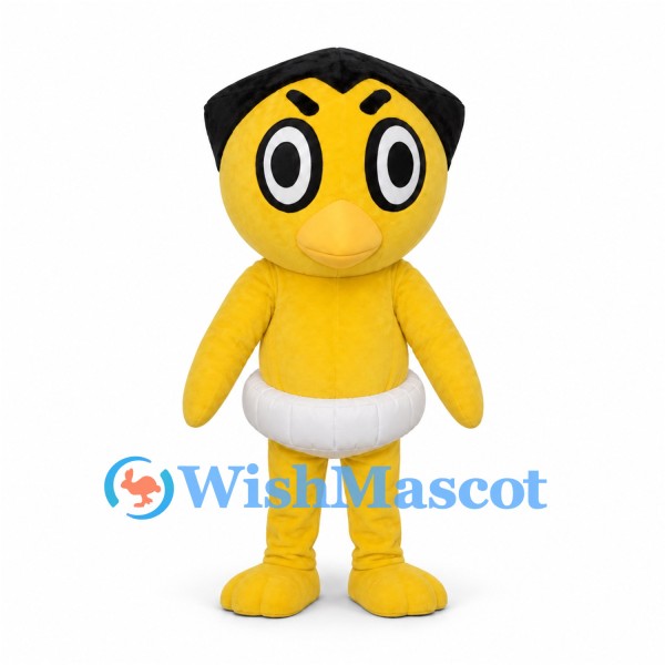 Yellow Character Mascot Costume with Black Hair and White Briefs