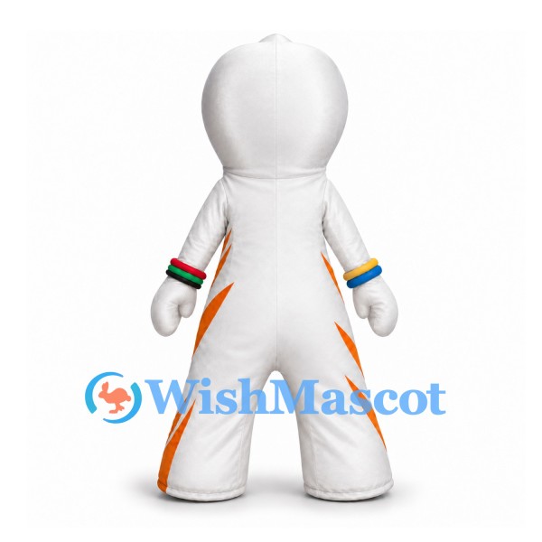 Cyclops Mascot Costume in White with Orange Stripes and Colored Wristbands