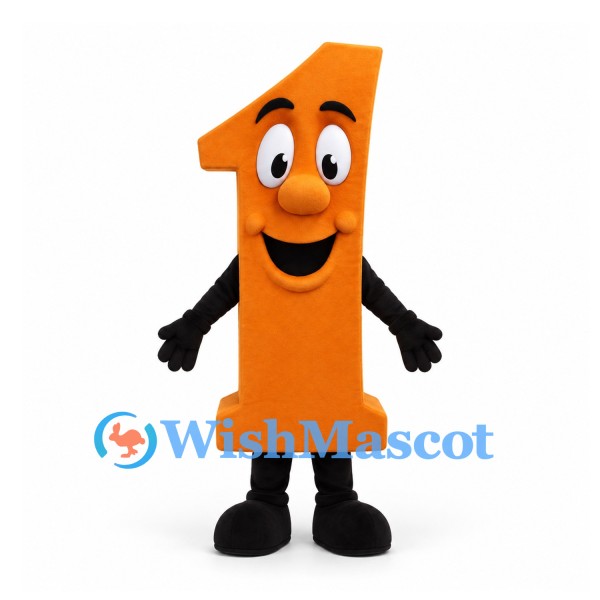 Number One Mascot Costume in Orange with Black Gloves and Boots