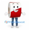 Paper Roll Mascot Costume in White and Red with Blue Trousers