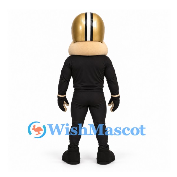 Football Player Mascot Costume in Black with Gold Helmet