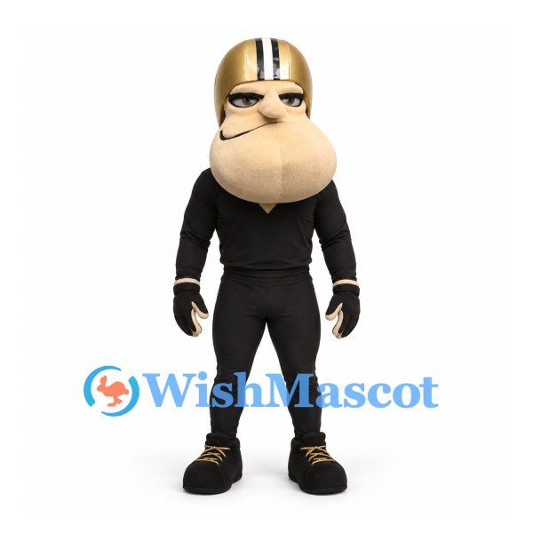Football Player Mascot Costume in Black with Gold Helmet
