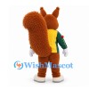 Squirrel Mascot Costume in Brown with Yellow Shirt and Green Jacket