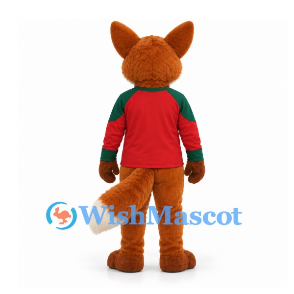 Fox Mascot Costume in Rust Brown with Red and Green Shirt