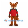 Fox Mascot Costume in Rust Brown with Red and Green Shirt