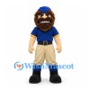 Bearded Man Mascot Costume in Blue Shirt and Cap with Beige Trousers