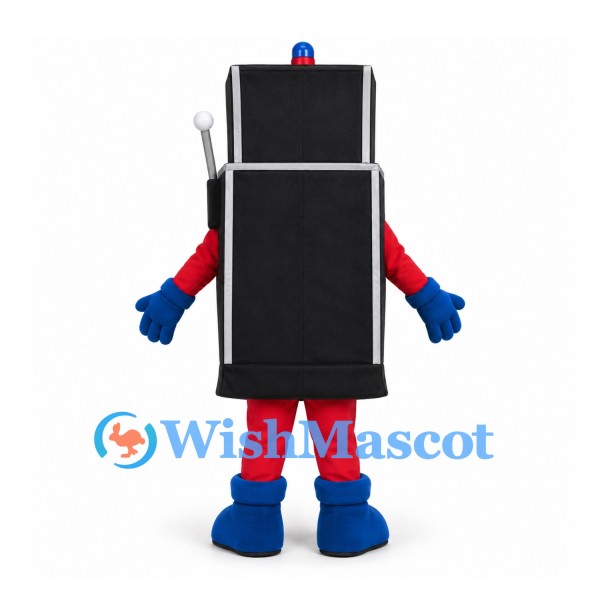 Slot Machine Mascot Costume in Black with Red Trousers and Blue Gloves