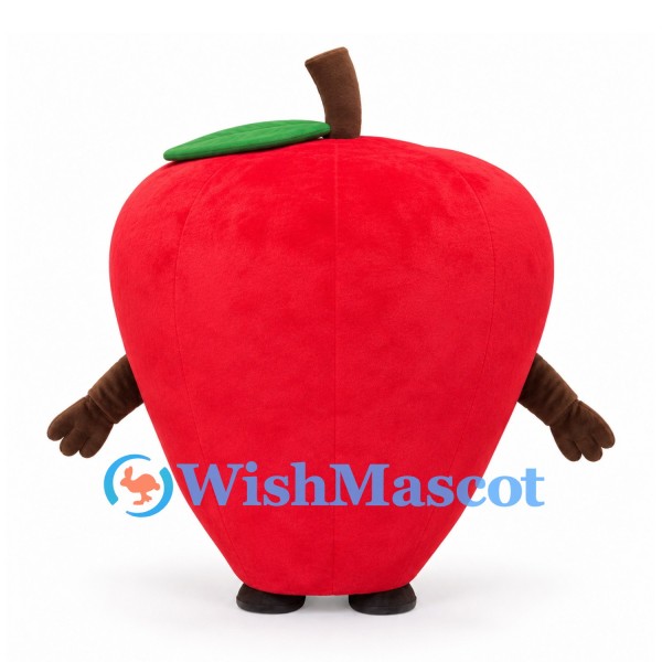 Apple Mascot Costume in Red with Brown Arms and Green Leaf