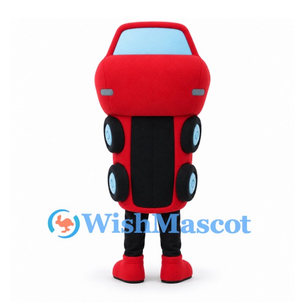 Car Mascot Costume in Red and Black with Smiling Face