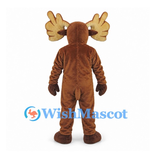 Moose Mascot Costume in Brown with Large Flat Antlers