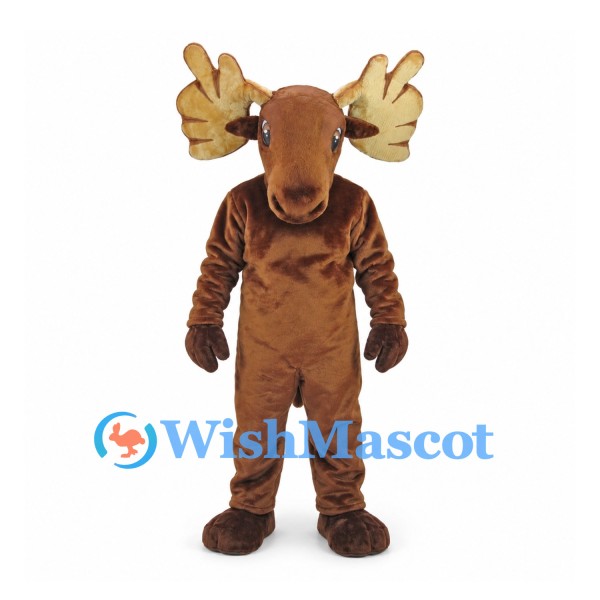 Moose Mascot Costume in Brown with Large Flat Antlers