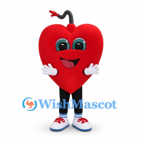 Heart Mascot Costume in Red with Black Legs and White Gloves