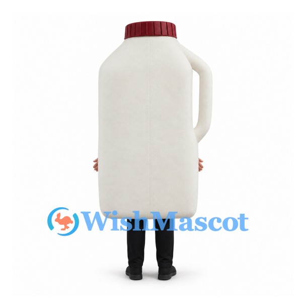 Milk Bottle Mascot Costume in White with Red Cap