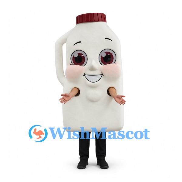 Milk Bottle Mascot Costume in White with Red Cap