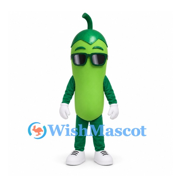 Chili Pepper Mascot Costume in Green with Sunglasses