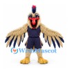 Rooster Mascot Costume in Tan with Navy Sports Uniform and Long Wing Feathers