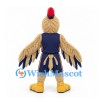 Rooster Mascot Costume in Tan with Navy Sports Uniform and Yellow Beak