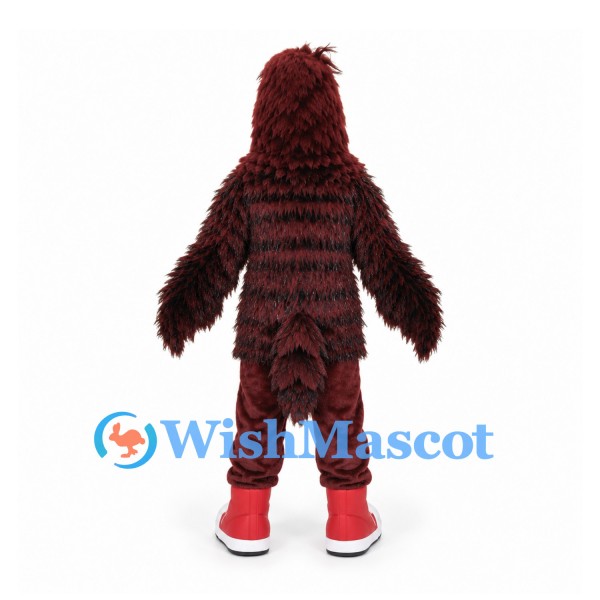 Bird Mascot Costume in Burgundy with Layered Shaggy Feathers