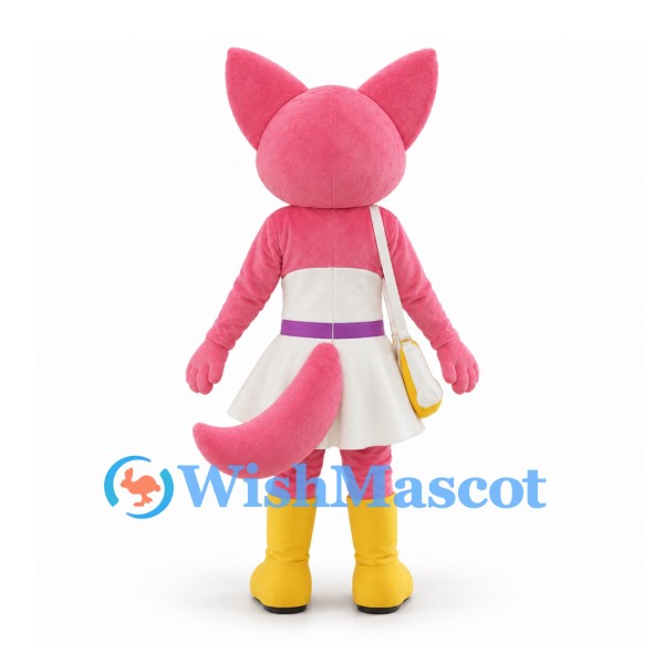 Fox Mascot Costume in Pink with White Dress and Yellow Boots