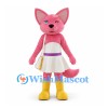 Fox Mascot Costume in Pink with White Dress and Yellow Boots