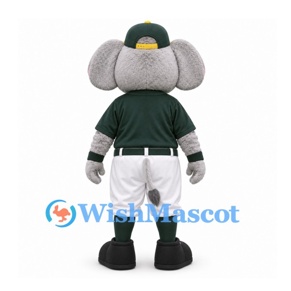Elephant Mascot Costume in Gray with Green Shirt and White Baseball Trousers