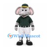 Elephant Mascot Costume in Gray with Green Shirt and White Baseball Trousers