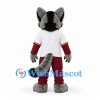 Wolf Mascot Costume in Gray with White Sports Shirt and Burgundy Trousers