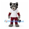 Wolf Mascot Costume in Gray with White Sports Shirt and Burgundy Trousers
