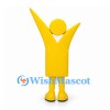 Yellow Figure Mascot Costume with Raised Arms and Circular Head