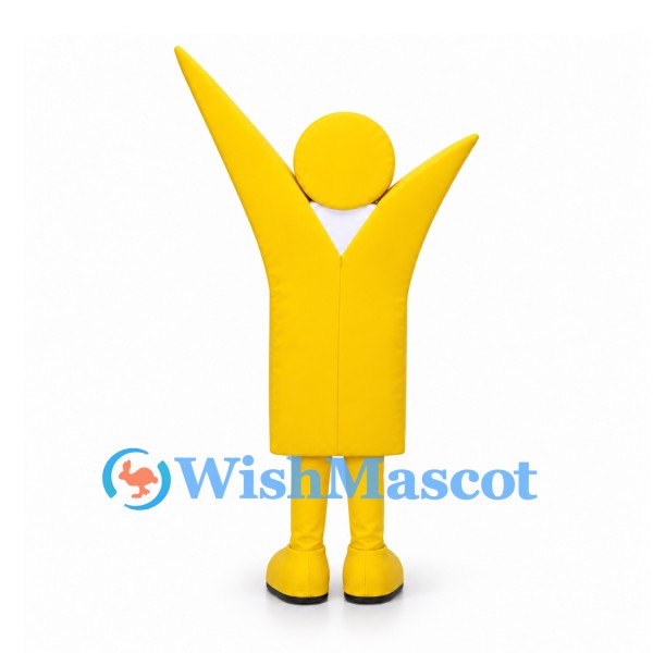 Yellow Figure Mascot Costume with Raised Arms and Circular Head