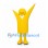 Yellow Figure Mascot Costume with Raised Arms and Circular Head