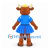 Cow Mascot Costume in Brown with Blue Cheerleader Dress and Hair Bows