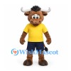 Bull Mascot Costume in Brown with Yellow Shirt and Navy Shorts