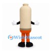 Bottle Character Mascot Costume in Beige with Red Bow Tie and Orange Trousers