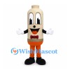 Bottle Character Mascot Costume in Beige with Red Bow Tie and Orange Trousers