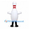 Bowling Pin Mascot Costume in White with Red Neck Stripes