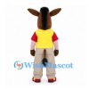 Donkey Mascot Costume in Brown with Yellow Vest and Beige Trousers