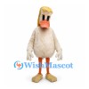 Pelican Mascot Costume in Cream with Long Orange Beak and Yellow Hair