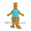 Kangaroo Mascot Costume in Tan with Teal Shirt